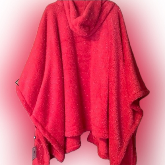 🆕 NWT - LAUNDRY by SHELLI SEGAL Red with Silver Metallic Hooded House Coat/Cape - Picture 5 of 9
